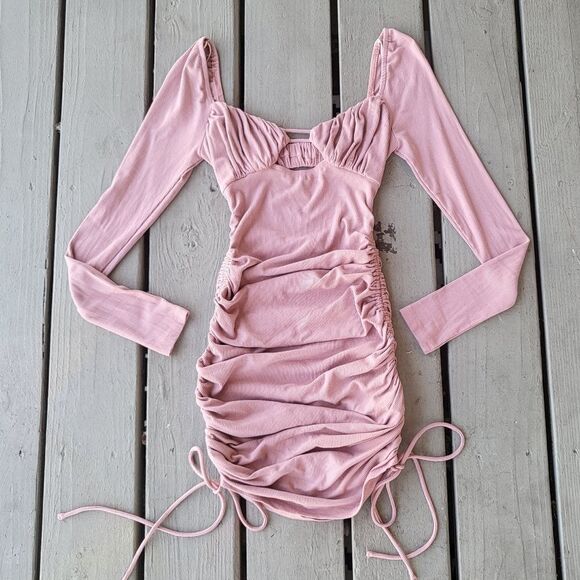 Princess Polly Erase Me Ruched Bodycon Dress Mini Long Sleeve Ribbed Pink‎ 2US - Picture 5 of 10